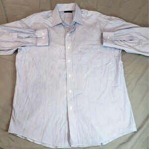 Club Room Mens Dress Shirt 16 34/35 Blue White Stripe Regular Fit Cotton Button